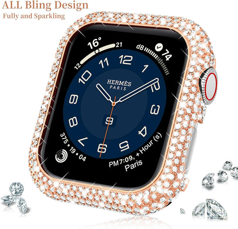 Mosonio Case Cover Compatible with Apple Watch 41mm | Full Bling Metal Watch Case for Women (Rose Gold)