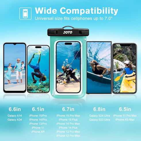 JOTO IPX8 Waterproof Phone Pouch Case, Underwater Dry Bag for iPhone 15 14 13 12 11 Pro Max, Galaxy S24 (2 Pack)