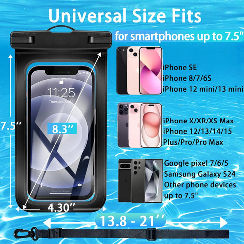 2 Pack Waterproof Phone Pouch with Adjustable Lanyard for iPhone 15 14 13 12 Pro Max, Samsung Galaxy S24/S23, IPX8 Case