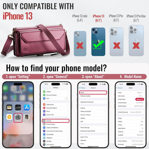 Strapurs 13 7-Card 13 6.1" Wallet Case Compatible with iPhone RFID Blocking Holder Soft PU Leather Magnetic Snap