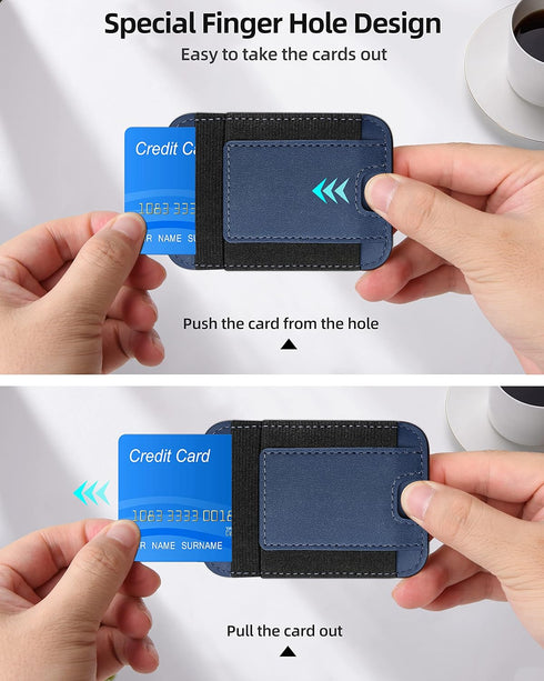 Upgraded Magsafe Wallet, Strongest Magnetic Wallet for iPhone with 2 Card Slots, Vegan Leather, Fit 7 Cards, Navy Blue