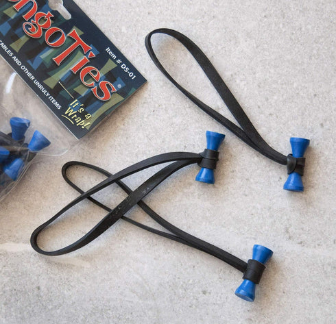 BLUE & BLACK "Azure" Bongo Ties - 10 Pack Professional Cable Ties Made of Natural Rubber and Bamboo
