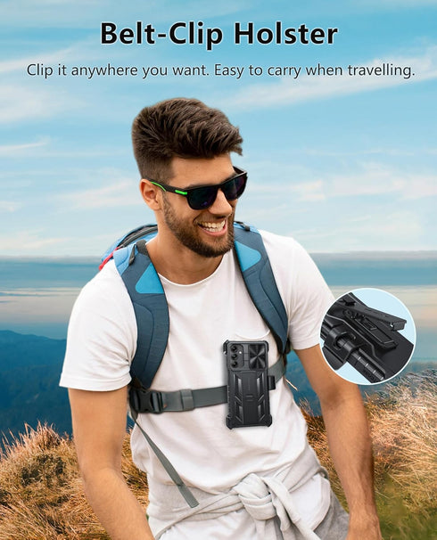 FNTCASE Galaxy A15-5G Case: Rugged, Military-Grade Shockproof Protection, Kickstand & Holster, 6.5" Black Heavy Duty
