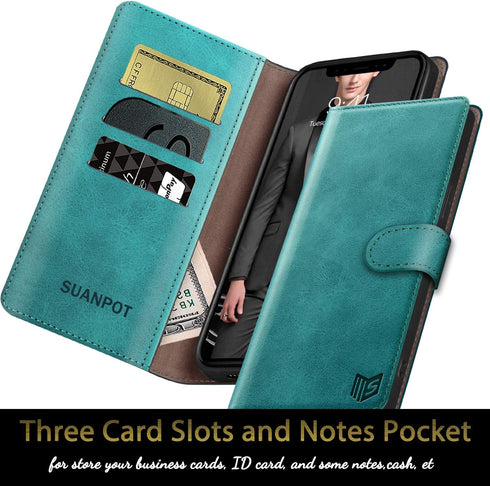 SUANPOT iPhone 11 6.1 inch Leather Wallet Case with RFID Blocking, Flip Folio Book Shockproof Cover for Apple 11