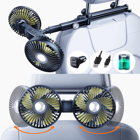 Battery Fan for Car Backseat Kids with Retractable Long Arm, Rechargeable Car
