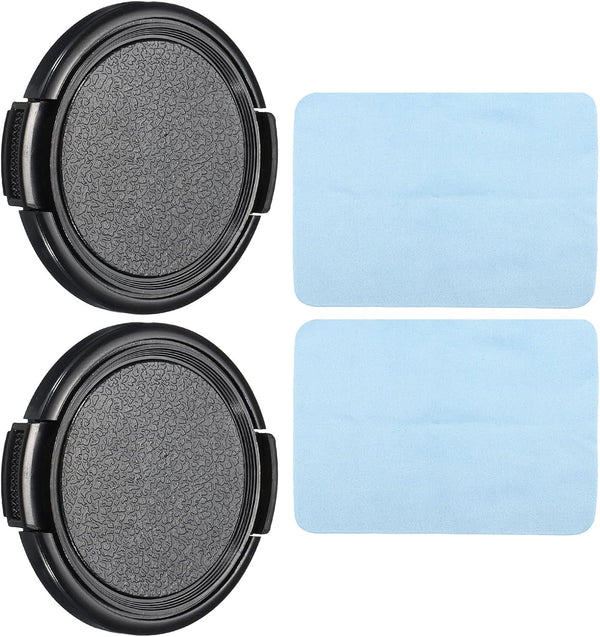 PATIKIL 2 Pack Camera Lens Cap, Sides Pinch Front Lens Cover with Microfiber Cleaning Cloth for 49mm Universal DSLR