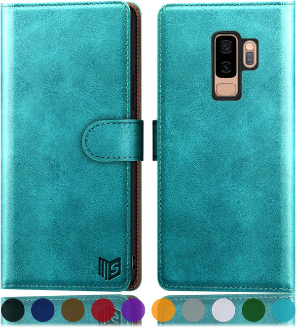 SUANPOT Leather Wallet Case for Samsung Galaxy S9+ / S9 Plus 6.2" (Non S9 5.8") with RFID Blocking, PU Flip Folio