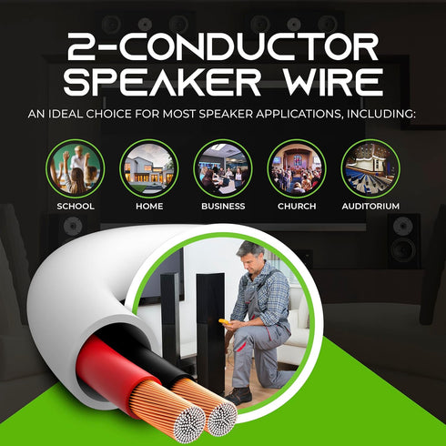 GearIT 16/2 Speaker Wire (100 Feet) 16 Gauge Copper Clad Aluminum, Fire Safety in Wall Rated Audio Cable