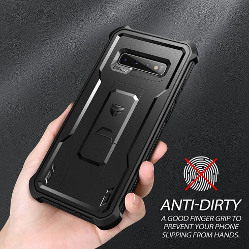 Dexnor Heavy Duty Military Grade Protection Case for Samsung Galaxy S10+ Plus, Black with Built-in Screen Protector and