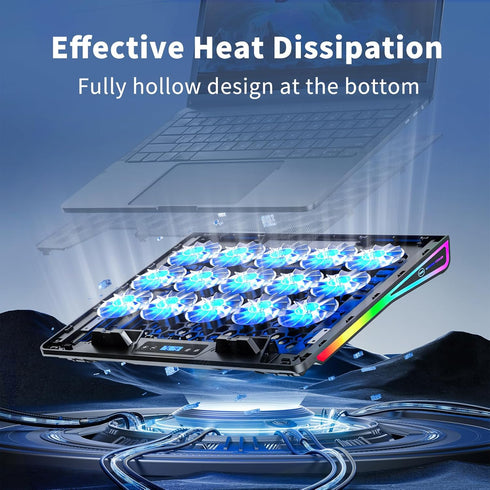KeiBn Laptop Cooling Pad, Gaming Fan with 15 Quiet Fans, RGB Cooler for 10-17.3 Inch Laptops, 4 Height Stands