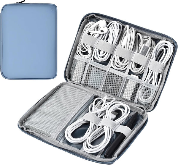Portable Tech Organizer Travel Case for Charger, Leather Cord Organizer Bag, Waterproof Travel Cable Organizer