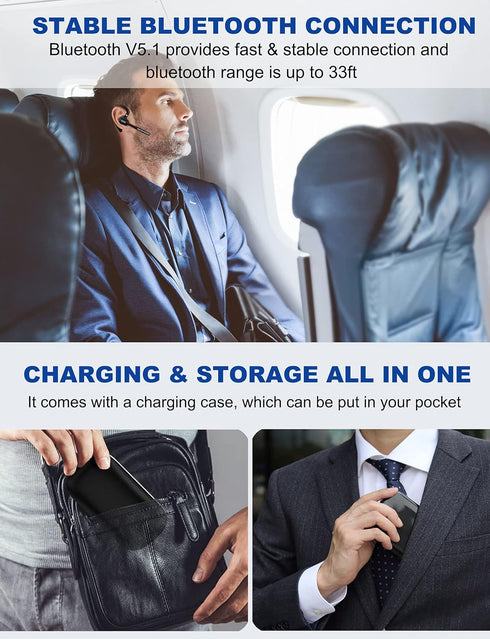 Bluetooth Headset V5.1 with Battery Display Charging Case, Noise Canceling Mic for Driving, Office, Business