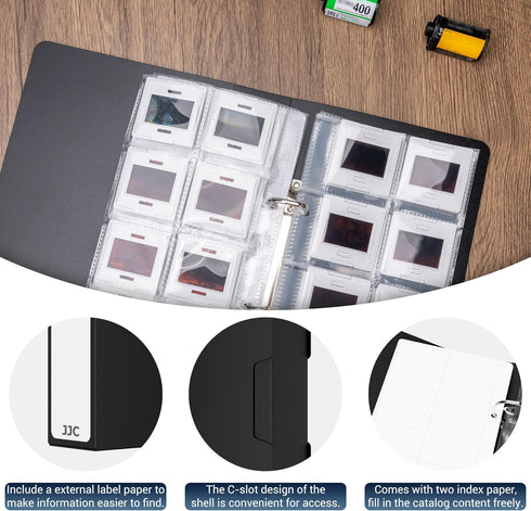 JJC 35mm 96 12 48 Slide Storage Box Kit - Archival Safe Pull-Out Case Holds Mounted Slides, with Acid-Free Pages