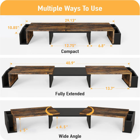 Simple Houseware Rustic Brown Desk Dual Monitor Stand Riser with Drawer