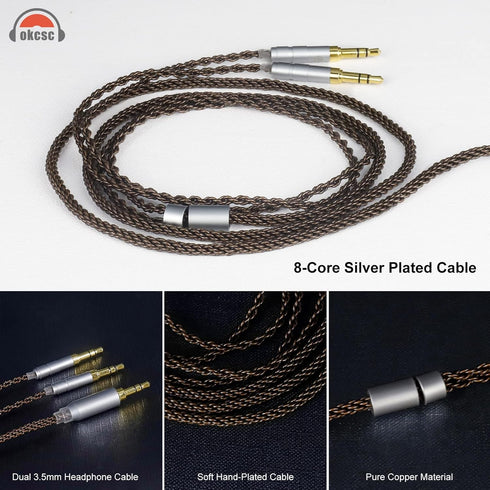okcsc Replacement Upgrade Cable for Denon AH-D600 AH-D7200 AH-D7100 AH-D9200 AH-D5200 Headsets,8 Core OFC Audio Cable Dual 3.5mm Headphone Output Cable for Stock 4 Feet Length 3.5mm Plug