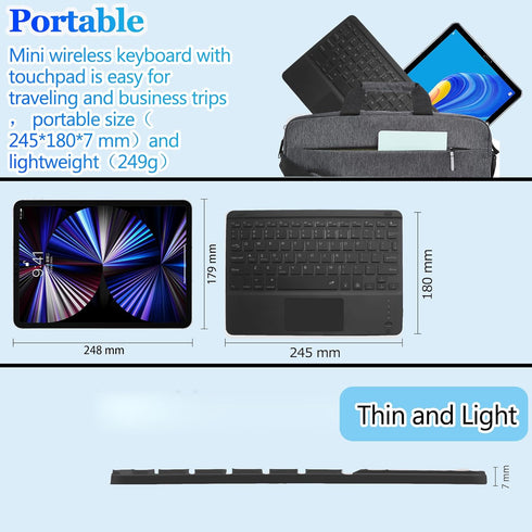 Wireless Bluetooth Keyboard, 10-inch Ultra-Slim 7 Color Backlight Keyboard with Touchpad, Portable for Mobile Phones,