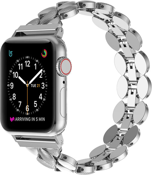 Moolia Elegant Metal Strap for Apple Watch Band, 38mm 40mm 41mm, Silver Fashion Replacement Strap