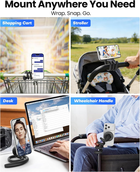 NINEFATICS 17-12 Flexible Phone Holder for Treadmill, Magnetic Gooseneck Cell Phone Mount Compatible w/ MagSafe, iPhone