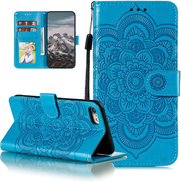 EYZUTAK Mandala Case for iPhone SE(5G) 2022, iPhone 7, 8, Premium Leather Flip Wallet with Card Slots, Magnetic Stand -