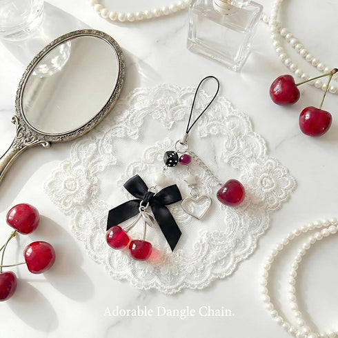 Nalefow Phone Charms Strap Cute Cherry CellPhone Straps Aesthetic Pink Red Black BlueCherry Phone Chain for Camera