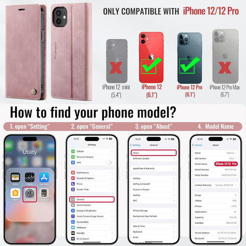 PlusnapX 12 12 2-in-1 12 Wallet Case for iPhone / iPhone Pro Compatible with Magsafe, PU Leather Flip RFID Blocking