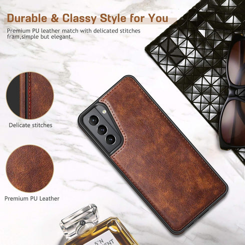 LOHASIC Case for Galaxy S21 5G, Premium Leather Rugged Bumper, Shockproof Full Body Cover for Men, Women - Brown