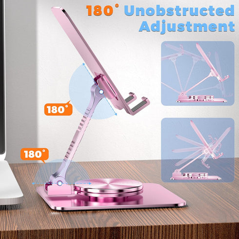 Rotatable Foldable Phone Stand for Desk, Fully Adjustable Desktop Holder Cradle Dock Compatible with iPhone 14 13 12 11 Pro Max Xr, Nintendo Switch, Tablets, All Phones(Pink)