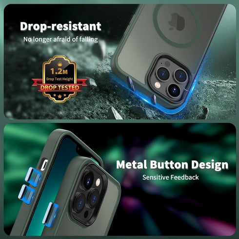 CACOE iPhone 13 Pro Magnetic Case (6.1") - Dark Green, Shockproof, Anti-Fingerprint, MagSafe & Car Mount Compatible.