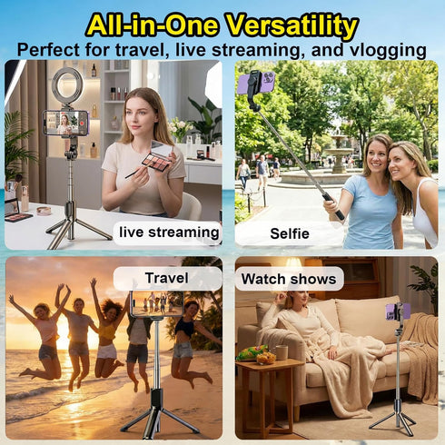 ZMDCAM 360 31.5 Portable Selfie Stick with Detachable Remote, Extendable Rotation Phone Tripod Stand, Mini Travel