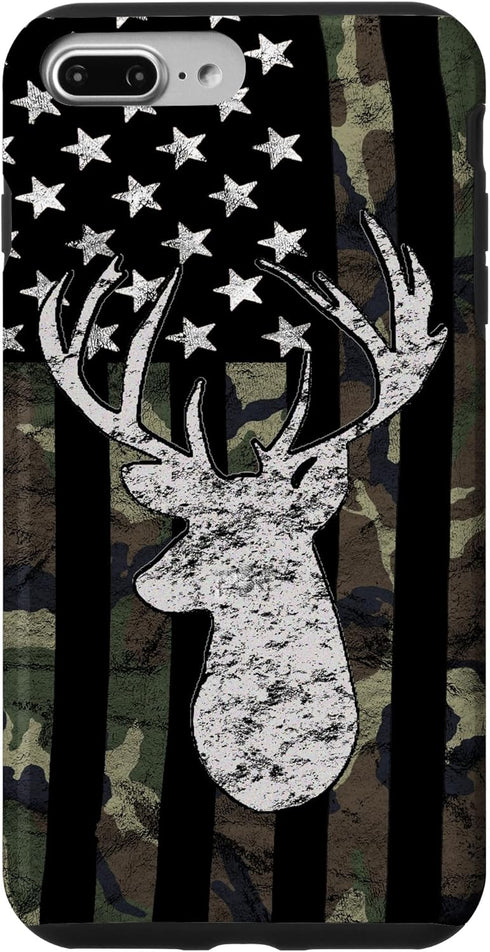 Camouflage American Flag Deer Hunting Whitetail Buck Case for iPhone 7 Plus/8 Plus