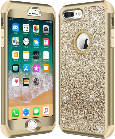 Hython Heavy Duty Defender Case for iPhone 8 Plus, iPhone 7 Plus, Bling Glitter Sparkle Hard Shell, Gold