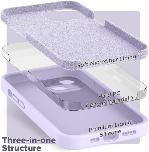 SURPHY iPhone 14 Case with Screen Protector (Camera Protection + Soft Microfiber Lining) Liquid Silicone Phone Case 6.1