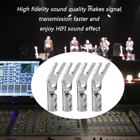 Tertullus 8 Pcs DIY Y Plugs Pure Copper Speaker Spade Connectors Y Plug Spade Speaker Wire Connectors 45 Degree Rhodium Plated Screw Locking Adapter Fork Spade Plugs for Speaker Wire