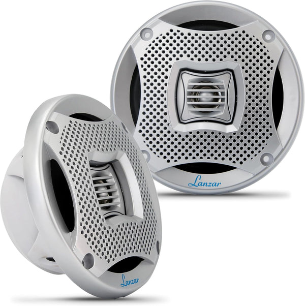 LANZAR 5.25” Marine 2-Way Speakers - 400 Watt Water Resistant Audio System with Attachable Grills - 1 Pair, AQ5CXS