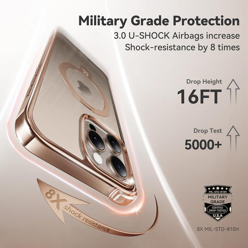 CASEKOO Desert Titanium Case - Rose Gold for iPhone 16 Pro Max, 360° Spin Magnetic Stand, 16FT Military Protection