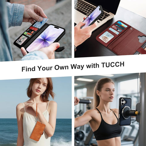 TUCCH 2-in-1 17 (6.3-inch) 2025, 4 Detachable Wallet Case for iPhone Wireless Charging | RFID Blocking Card Holders |