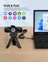 Full HD Webcam with Built-in Microphone, Rotatable Tripod, 1080P Video, Wide Angle Camera for Desktop PC or Laptop
