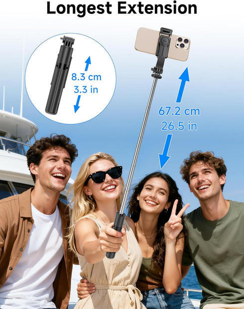 SelfieShow Mini Selfie Stick Travel Tripod for Cell Phone with Light, Extendable Selfie Stick for iPhone