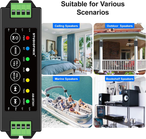 STUODIOFINIX 4-Channel Mini Bluetooth Amplifier 120w for Passive Speakers, TWS, AUX, MIC, USB,