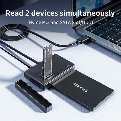 M.2 NVMe SSD Enclosure Adapter, Type-C 10Gbps to M.2 and SATA Hard Drive Reader, Compatible with M Key Sizes