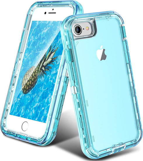 ORIbox Crystal Blue Case for iPhone 8, SE 2022, 7: Heavy Duty Shockproof Clear Case with Camera Protector