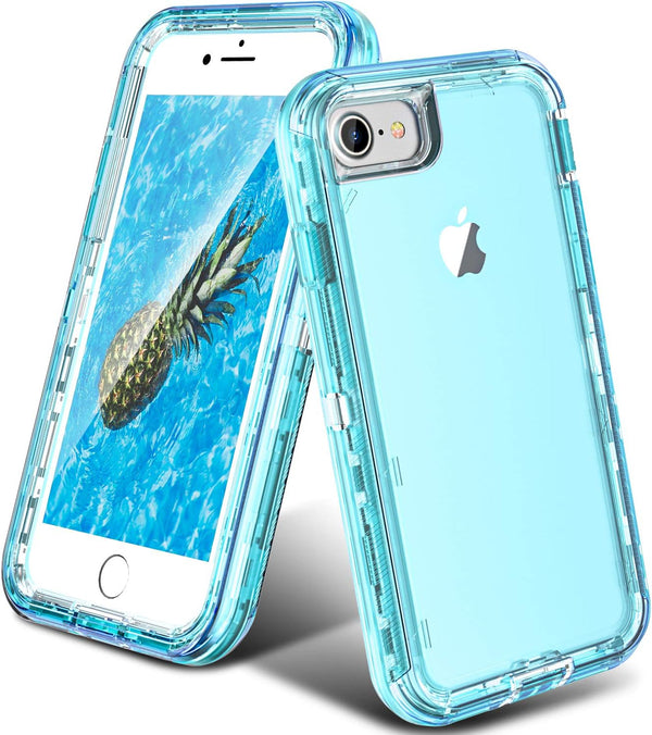 ORIbox Crystal Blue Case for iPhone 8, SE 2022, 7: Heavy Duty Shockproof Clear Case with Camera Protector