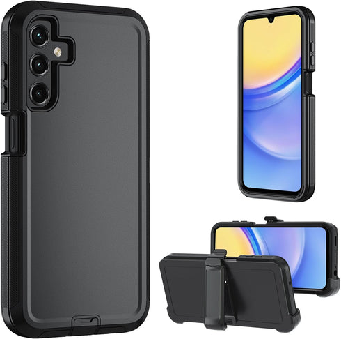 Heavy Duty Case for Samsung Galaxy A15 5G, with Belt-Clip and Tempered Glass Screen Protector, Military Grade