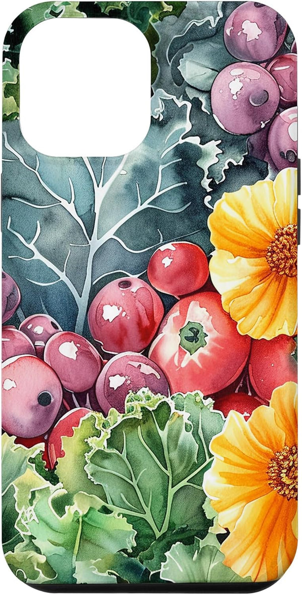 Kale Flower Watercolor Pattern Merch iPhone 15 Plus Kale Flower Watercolor Pattern Graphic Case