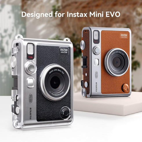 MUZIRI KINOKOO Clear EVO Case for Fujifilm Instax Mini EVO Instant Camera - Hard PVC Fuji Mini EVO Carrying Protective Case with Shoulder Strap -Transparent