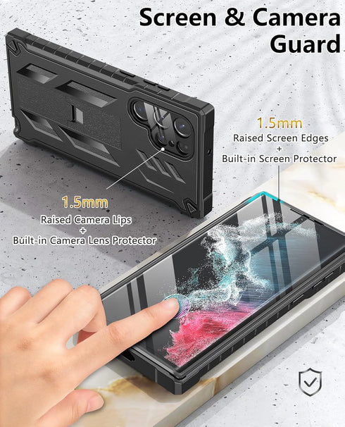 FNTCASE Samsung Galaxy S22 Ultra Case: Heavy Duty, Rugged, Dual Layer, Built-in Screen Protector & Kickstand, 5G-Black.