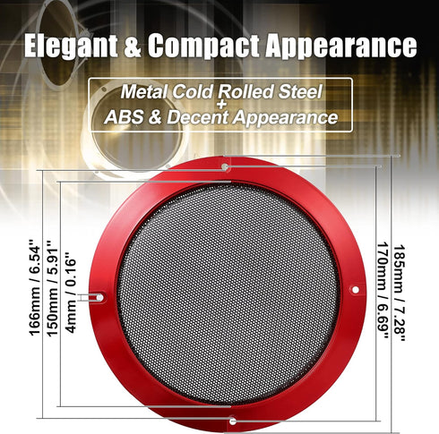 X AUTOHAUX 6.5 Inch Car Metal Audio Speaker Grill Cover Mesh Woofer Horn Guard Decorative Circle Grille Protector Red