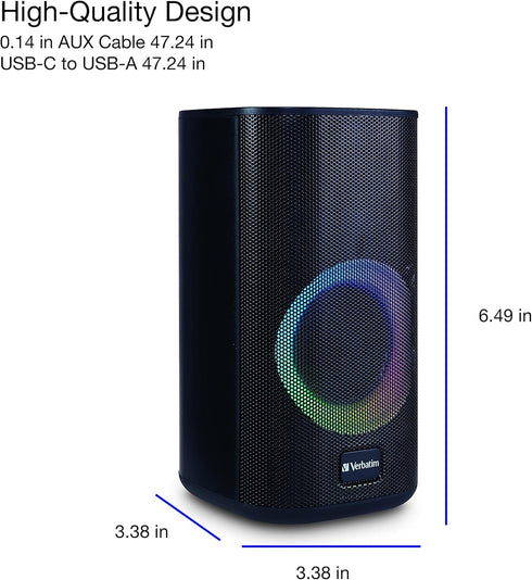 Verbatim RGB Gaming Stereo Desktop Speakers, Bluetooth 5.0, 3.5mm AUX-in Connection, Black