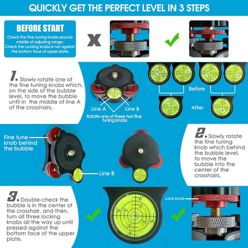 UPGRADED Tripod Leveling Base with Bigger Bubble Level, Fine Leveling, Perfect for Smart Telescope or Panos