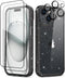MIODIK iPhone 15 Plus Case - Clear Glitter, Shockproof, with 2 Screen & Camera Lens Protectors - Black, No Yellowing.